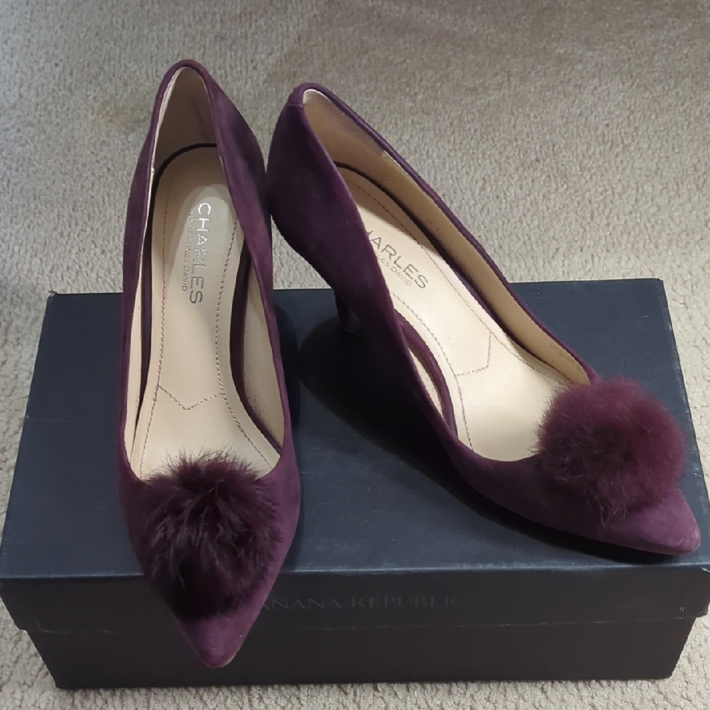 Charles By Charles David Purple Heels with Pom-Pom